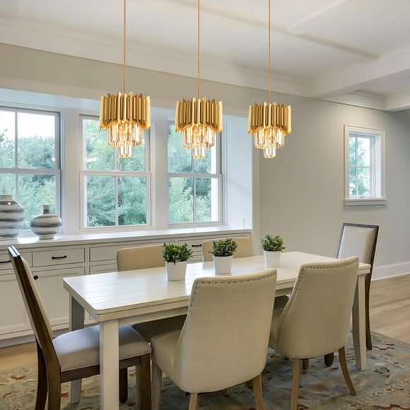 Gold Pendant Light Fixtures Dining Room Chandelier 1Light Gold Crystal Chandelie - Picture 8 of 9